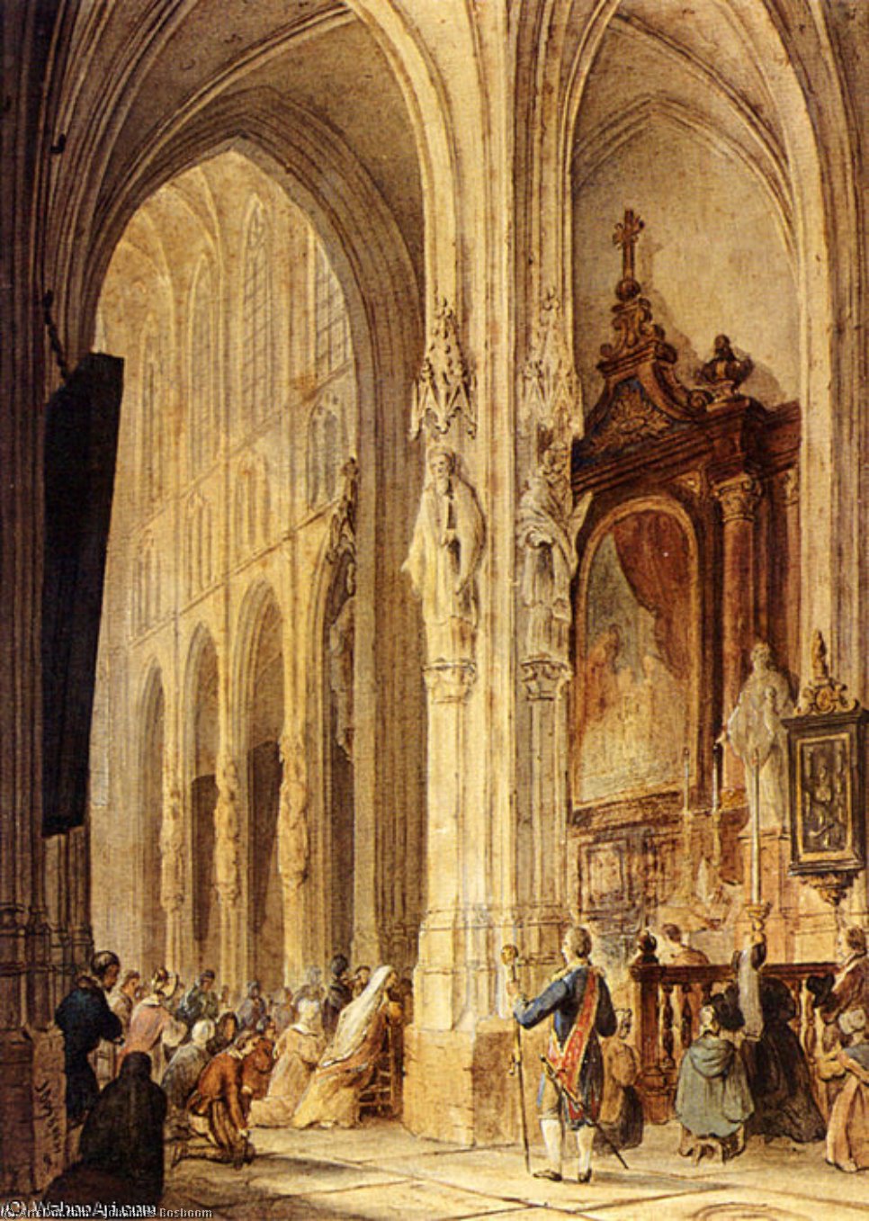 A Church Interior With People Attending Mass — ヨハネス・ボースボーム