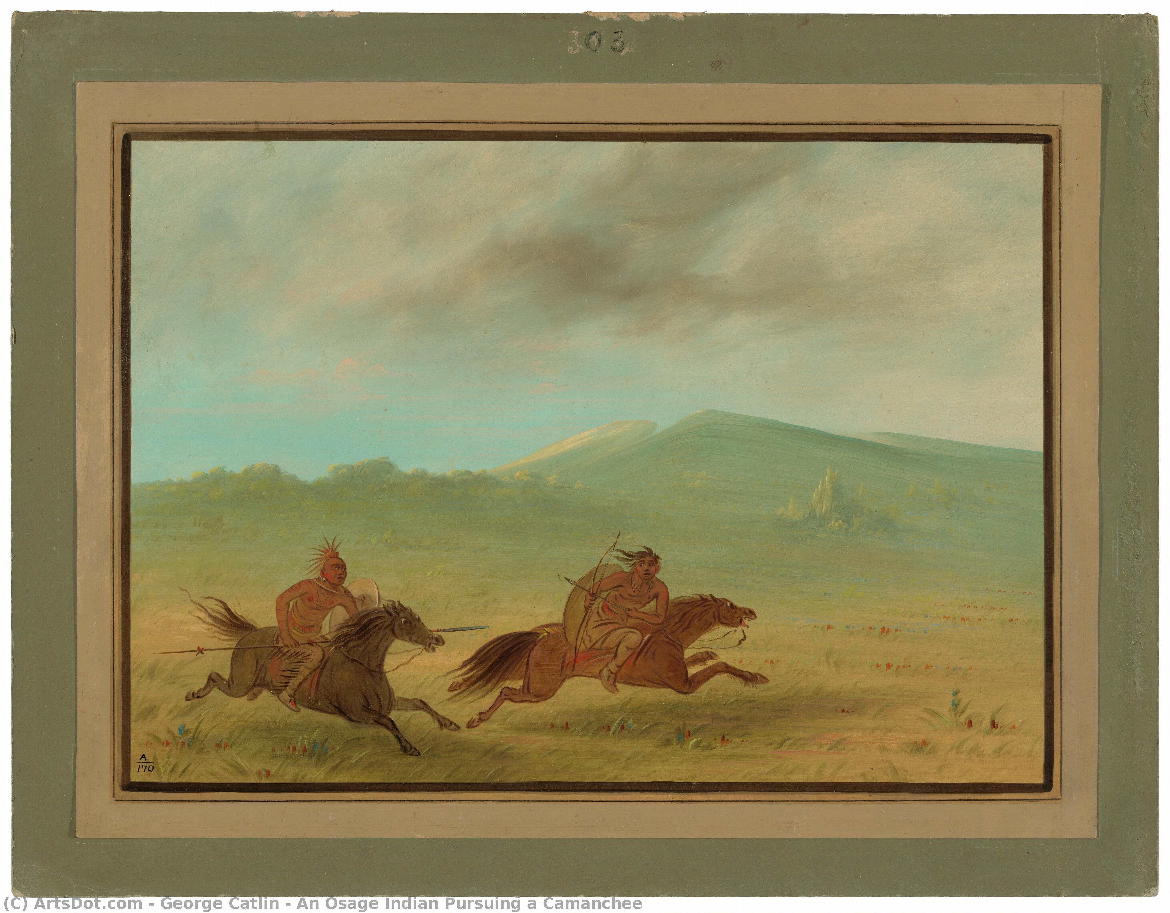 An Osage Indian Pursuing A Camanchee — George Catlin