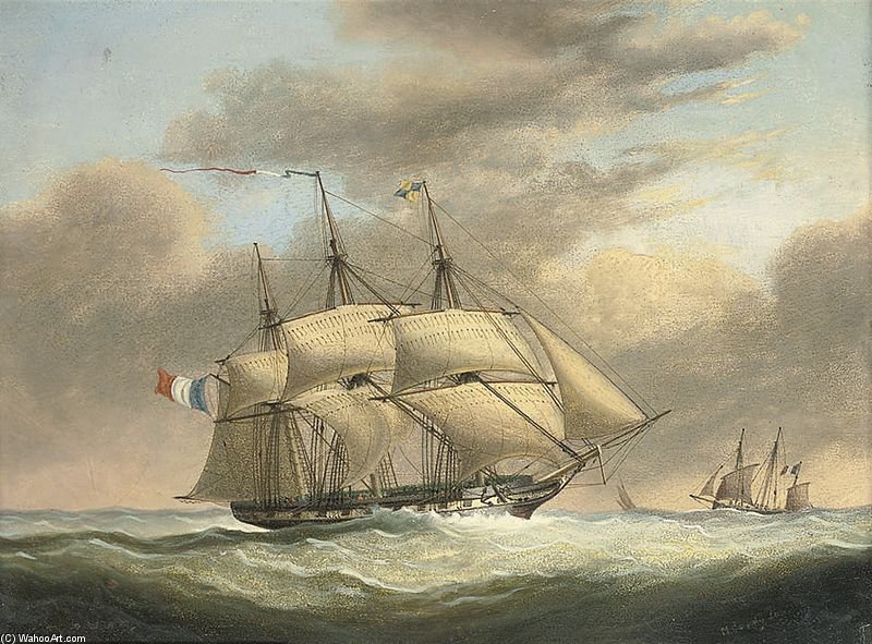 A French Frigate In A Stiff Breeze Offshore — Nicholas Matthew Condy