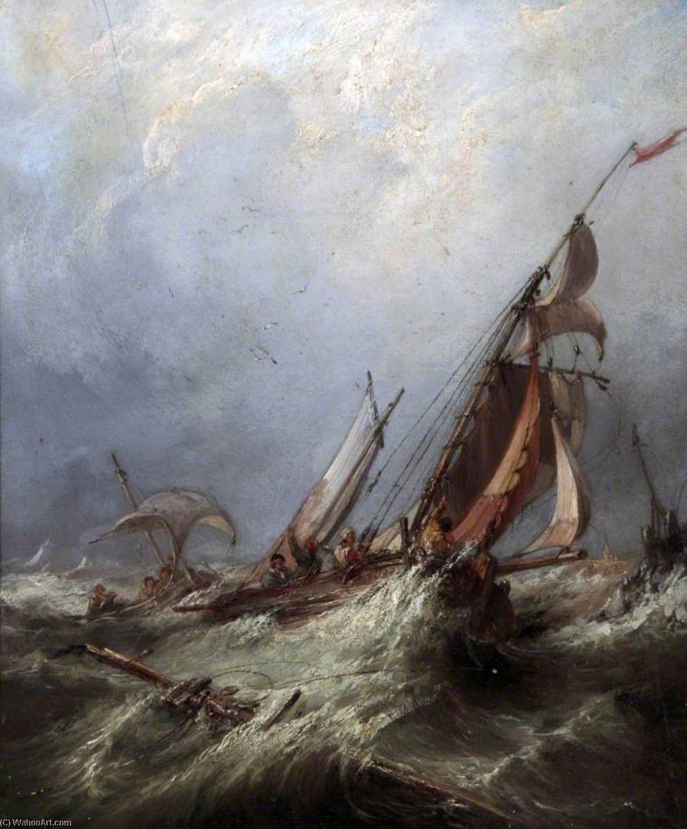 Fishing Boats Entering Harbour In A Rough Sea — Samuel Williamson