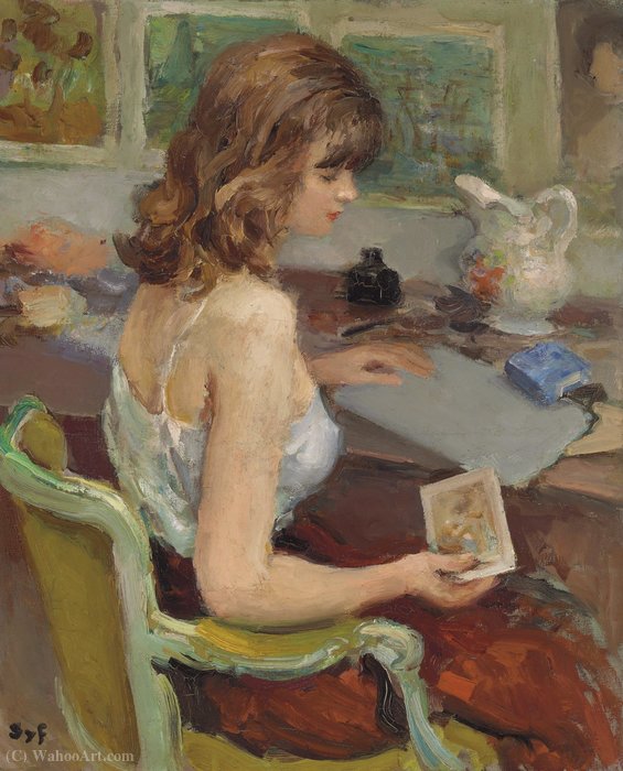 Young Woman With A Print Card, (1950) — Marcel Dyf