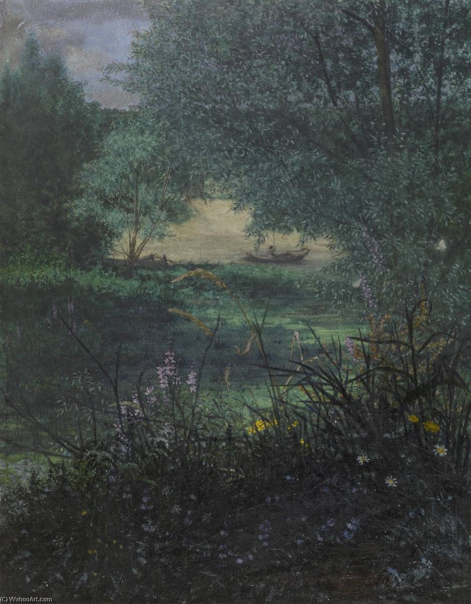Fisherman On A Pond With Willow Trees — Léon Bonvin