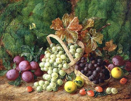 Still Life With Plums, Apples And Baskets Of Grapes — George Clare