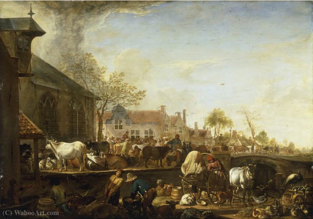 A Cattle Market By A Canal On The Edge Of A Dutch Town — Cornelis Saftleven (cornelis Zachtleven)