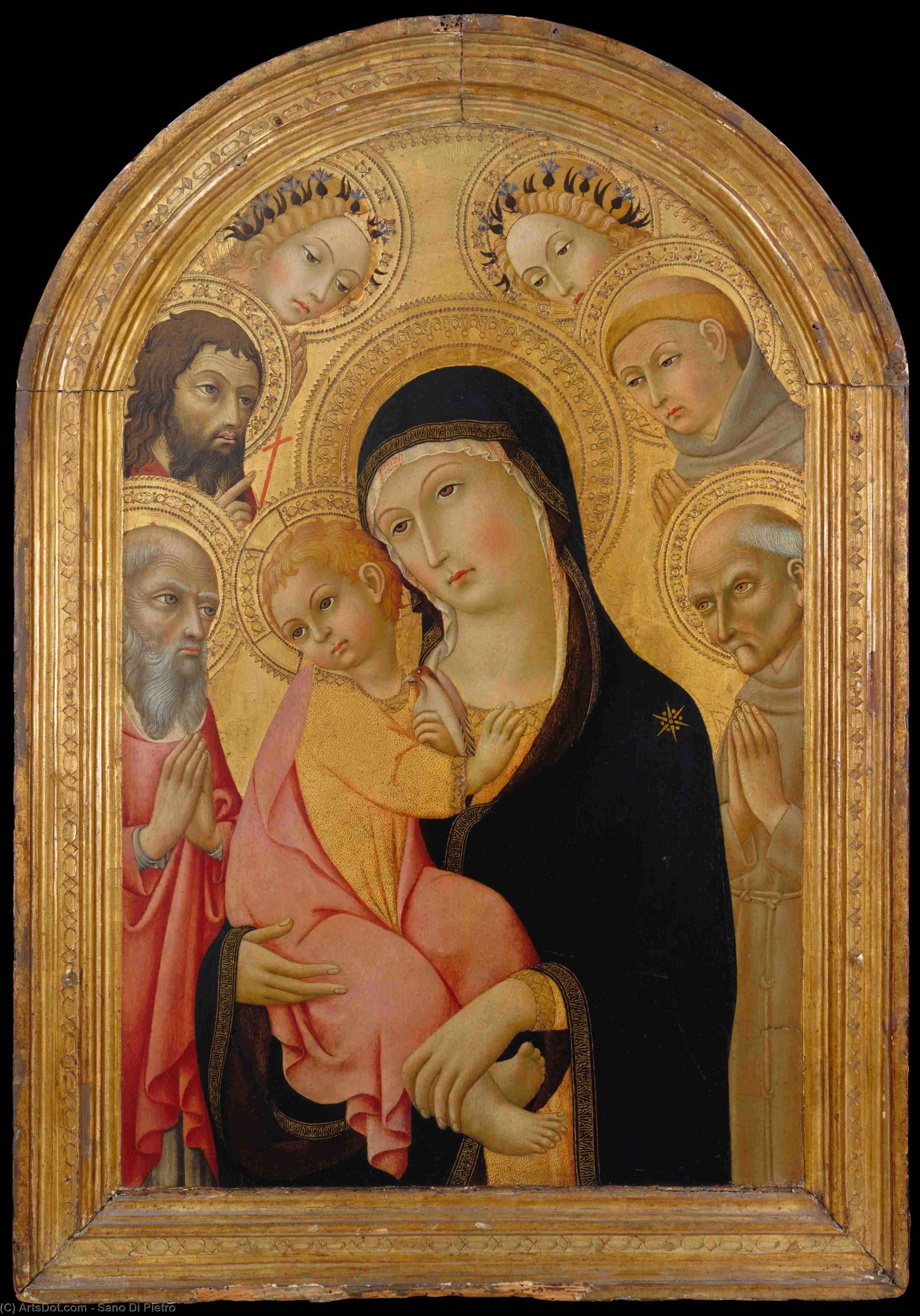 Madonna And Child With Saints Jerome, Bernardino, John The Baptist, And Anthony Of Padua And Two Angels — Sano Di Pietro