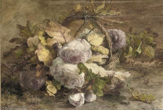 Roses In A Basket On A Forest Floor — Geraldine Jacoba Van De Sande Bakhuyzen