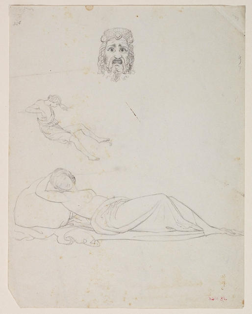 Tragic Mask; Youthful Reclining Male Figure; Sleeping Female Figure — Thomas Cole