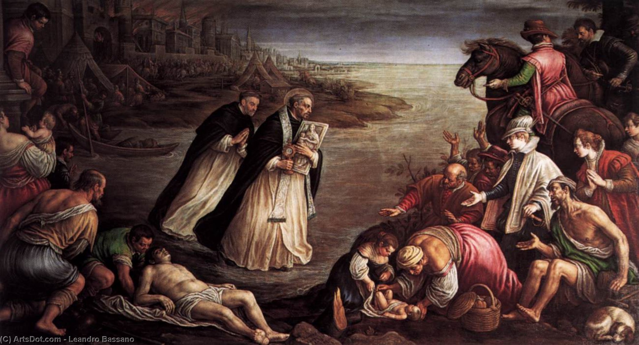 St Giacinto Walking On The Water Of The River Dnieper — Leandro Bassano