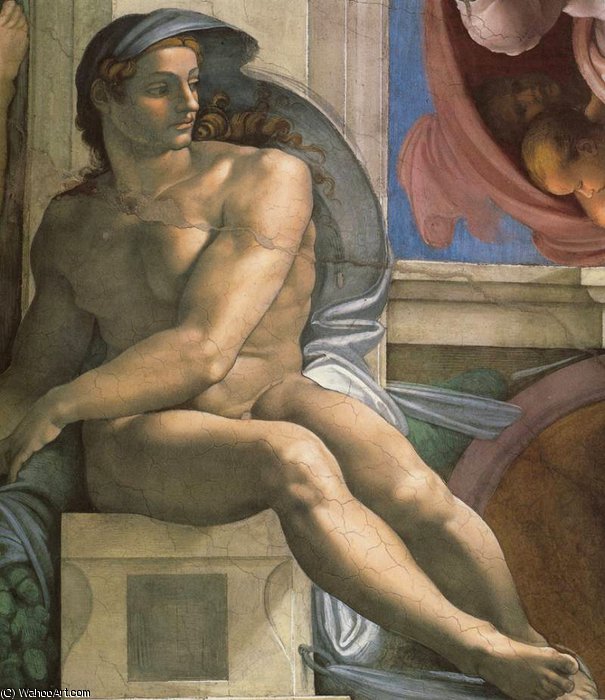 Sistine Chapel Ceiling Ignudi Next To Separation Of Land And The Persian Sybil — ミケランジェロ