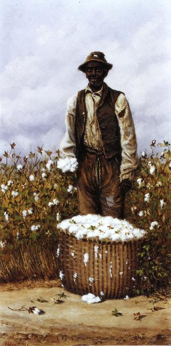 Negro Man In Cotton Field With Basket Of Cotton — William Aiken Walker