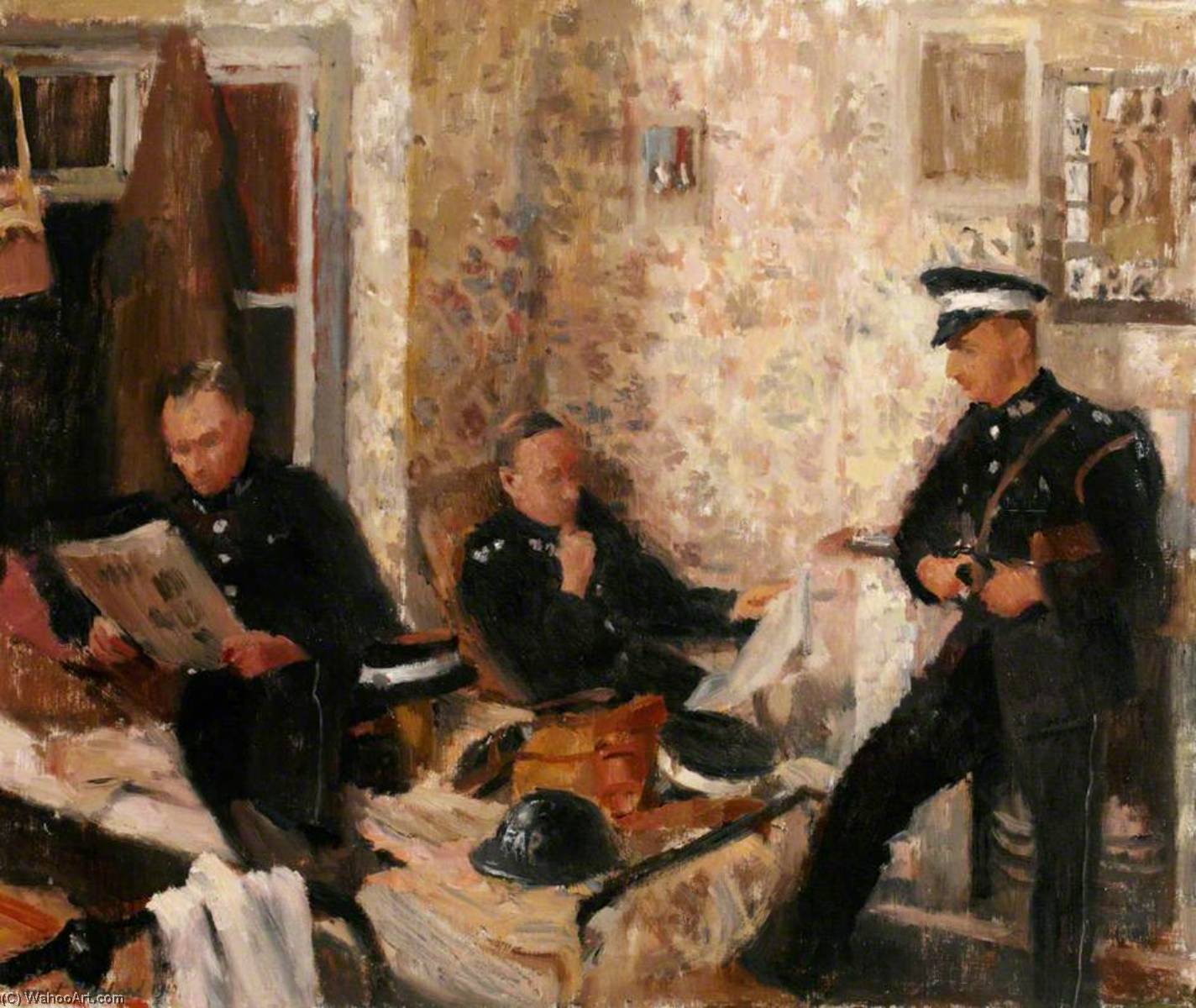 First Aid Post, With Three St John Ambulance Brigade Men In A Domestic Interior — Rupert Shephard
