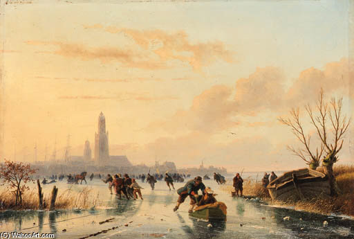 Skaters On A Frozen Pond — Nicolaas Johannes Roosenboom