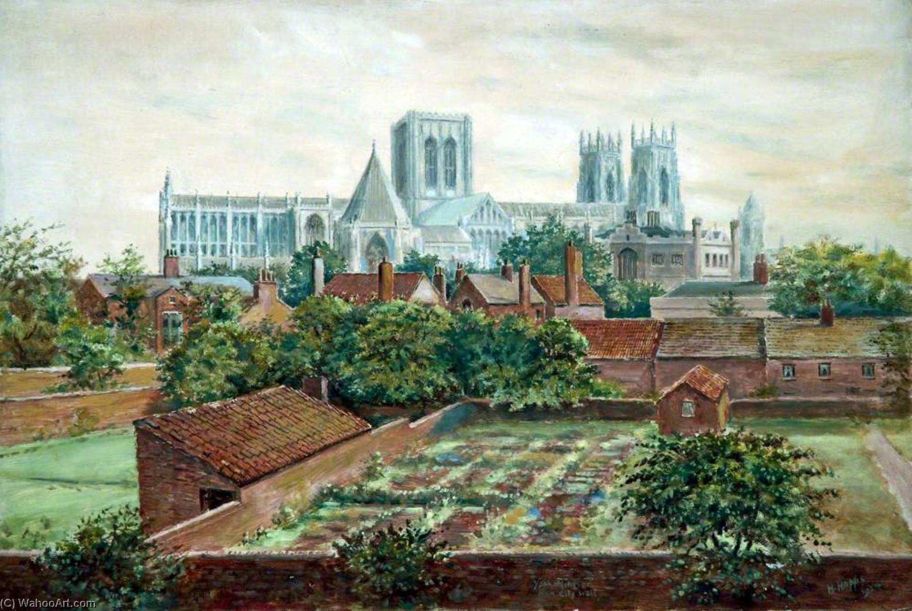 York Minster Cathedral From The City Walls, 1924 — Harold Hopps