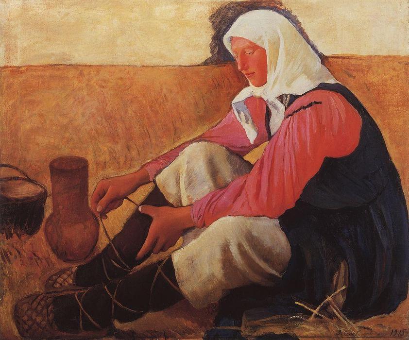 Put On One's Shoes Farmer — Zinaida Serebriakova