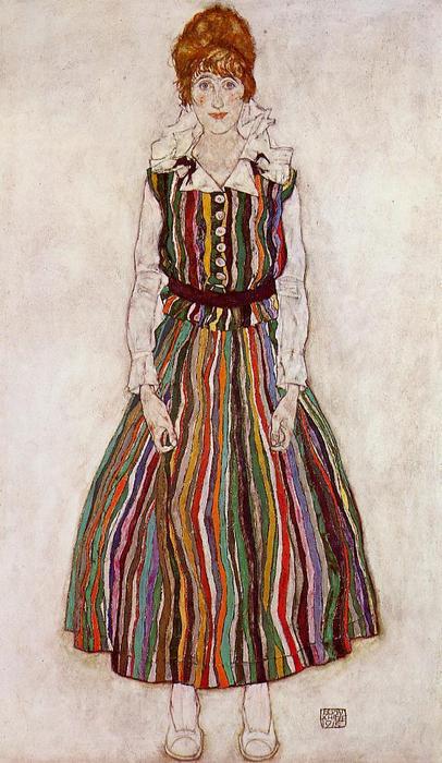 Portrait Of Edith Schiele In A Striped Dress — Егон Шиле