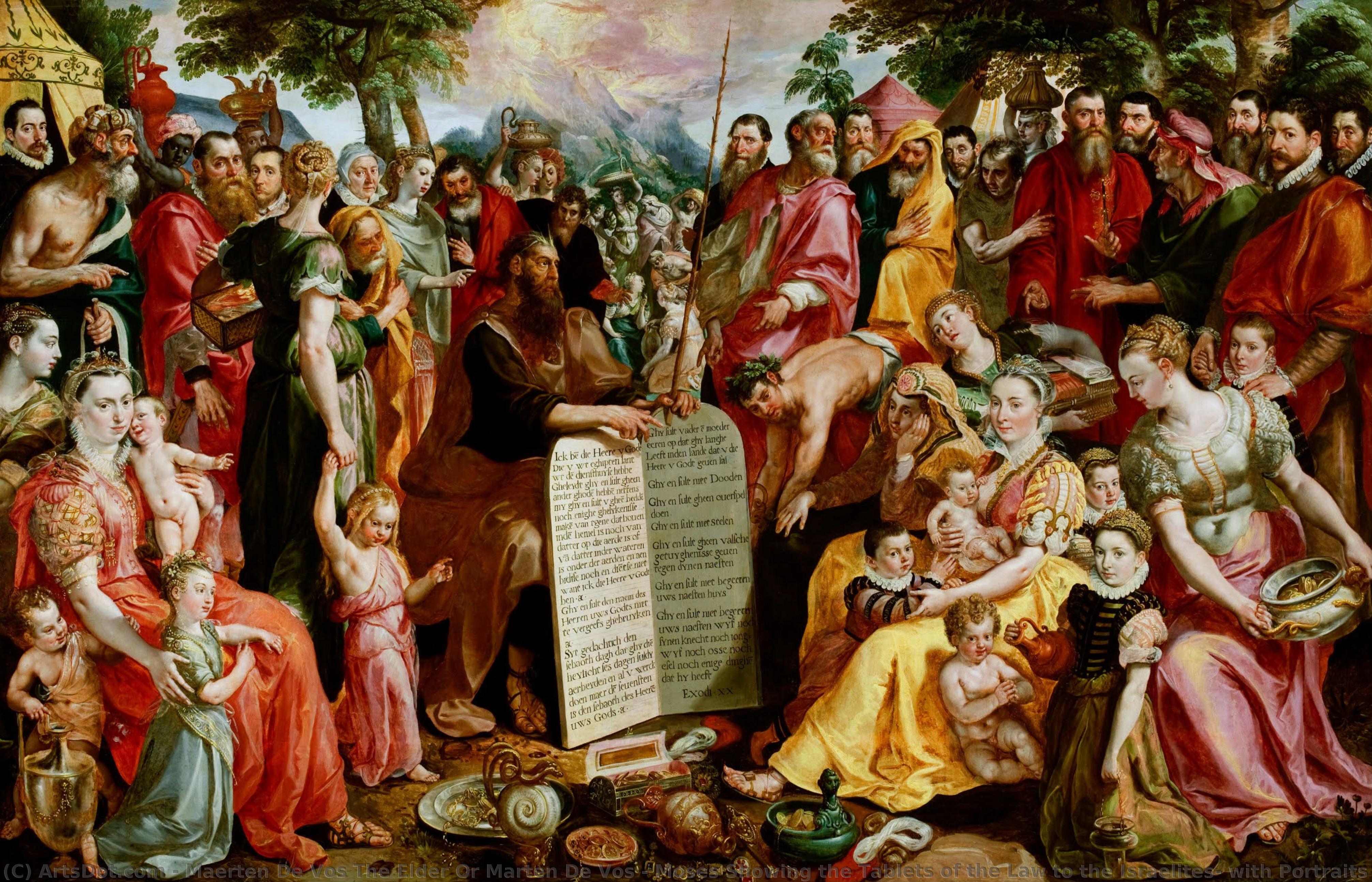 Moses Showing The Tablets Of The Law To The Israelites, With Portraits Of Members Of The Panhuys Family, Their Relatives And Friends — Maerten De Vos The Elder Or Marten De Vos