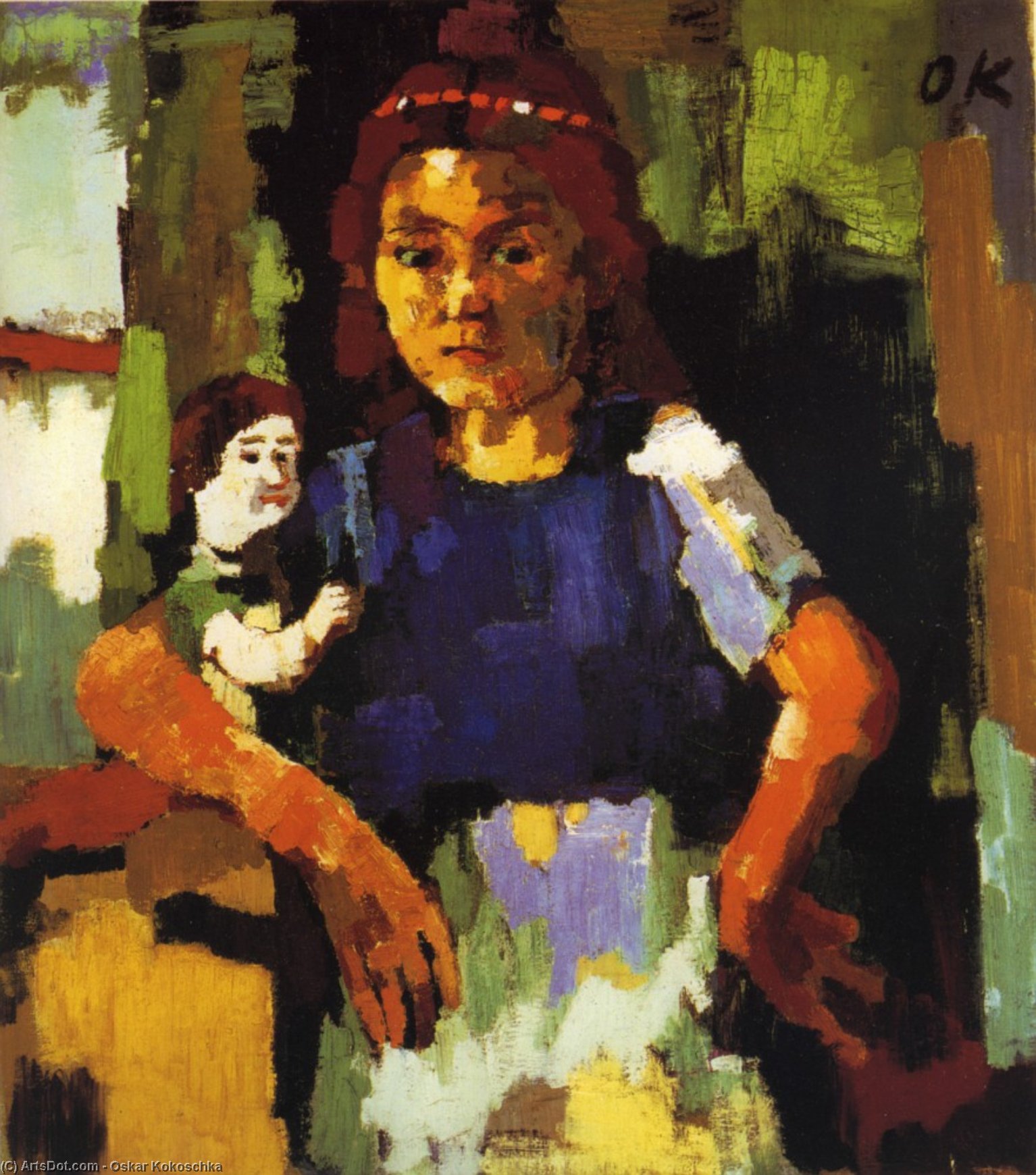 Fillette À La Poupée, Young Girl With The Headstock , Huile Sur Toile, — Oskar Kokoschka