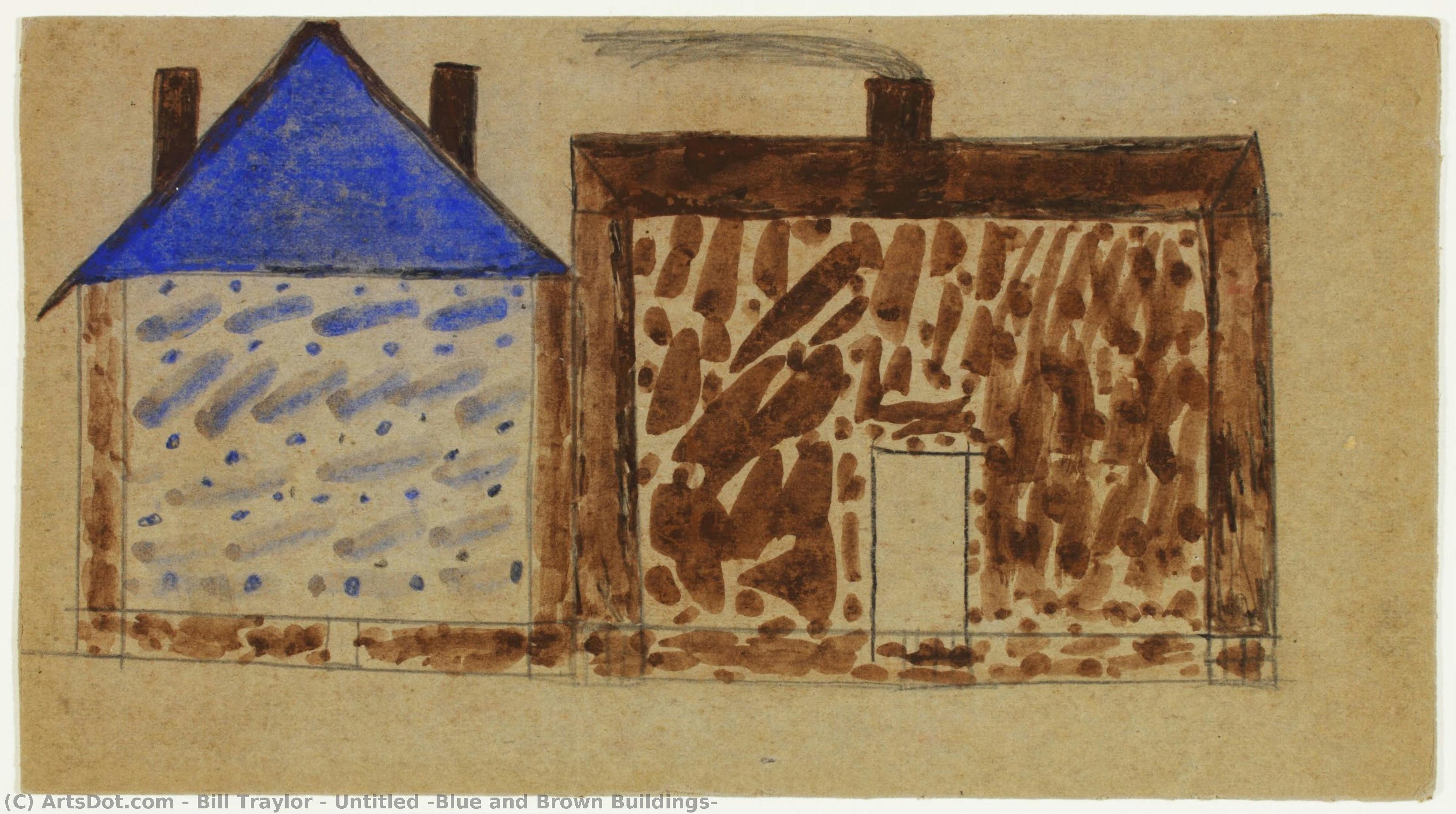 Untitled [blue And Brown Buildings] — Bill Traylor