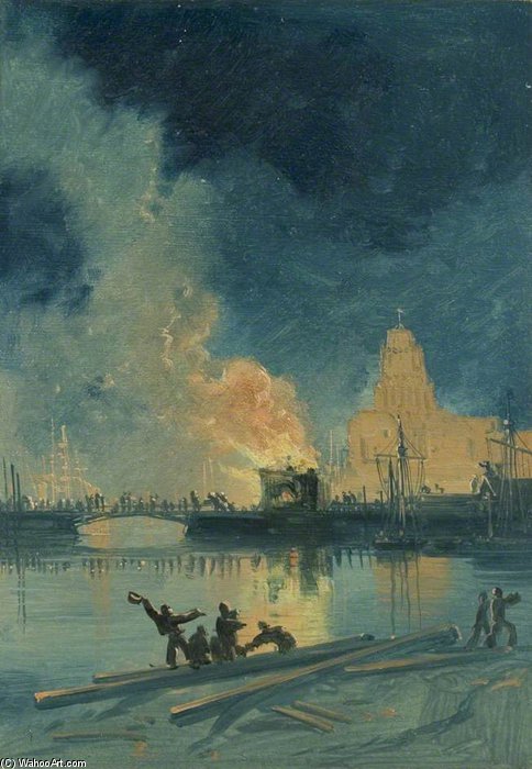 Bristol Riots - Burning Toll House On Prince Street Bridge — James Baker Pyne
