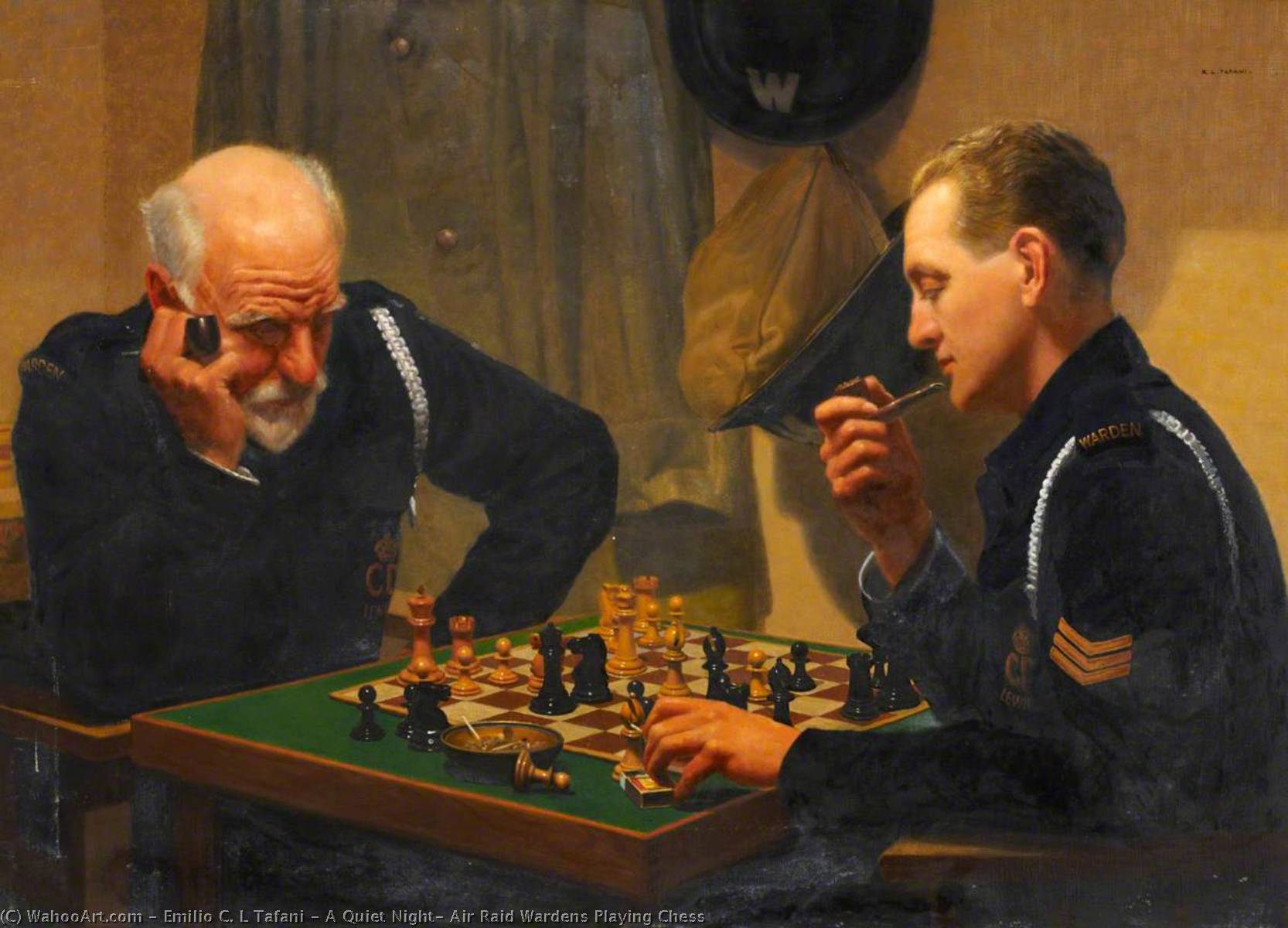A Quiet Night, Air Raid Wardens Playing Chess — Emilio C. L Tafani