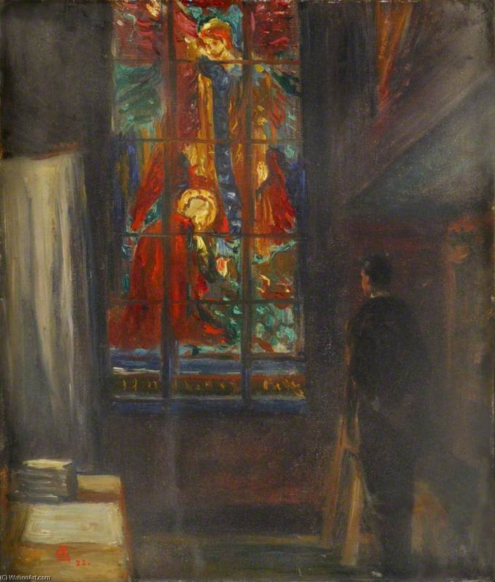 Whitefriars Glass Works, Man Viewing Completed Stained Glass Window — Edgar Seligman