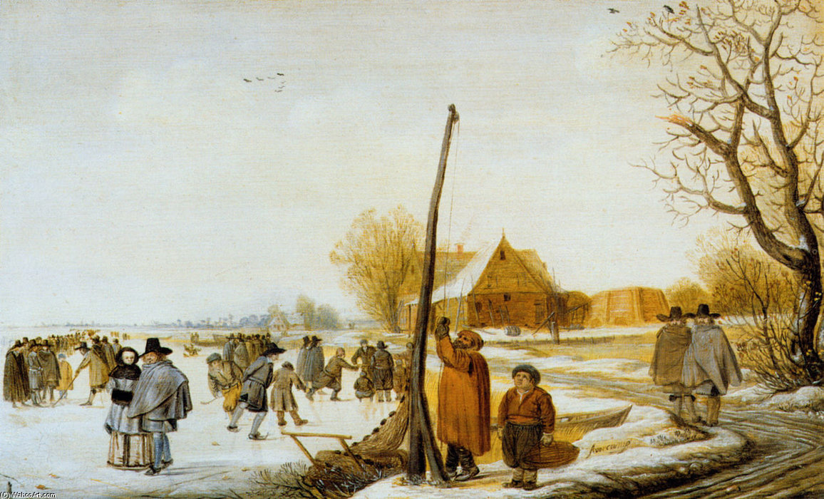 Winterlandschaft Mit Zugefrorenem Fluß — Barend Avercamp