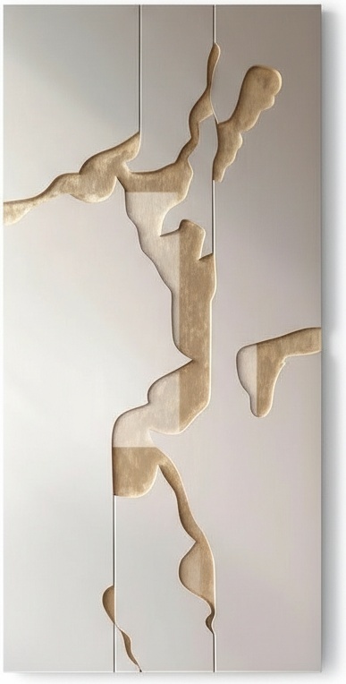 Beige Geometric Wood Mosaic Wall Art - Modern Nordic Style Decorative Block Sculpture Home Interior Accent Piece