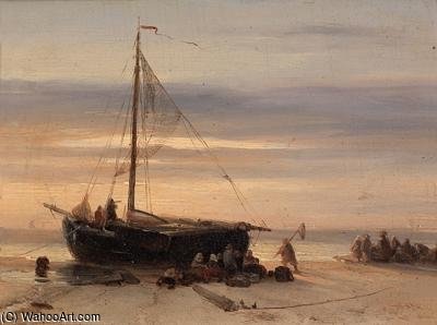 Fishermen On The Beach — Salomon Leonardus Verveer