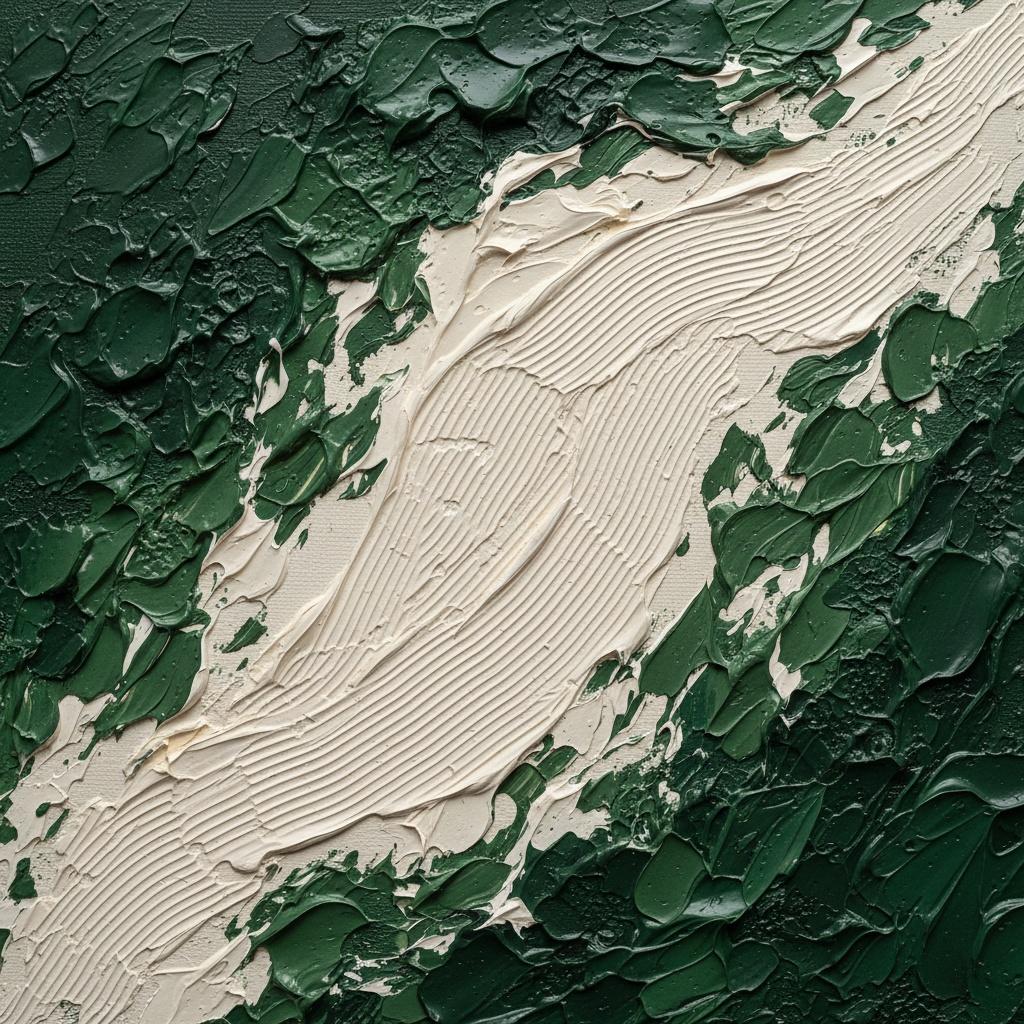 Emergent Crevasse: A Monumental Study In Forest Green And Sculptural Cream Impasto — David Moreau