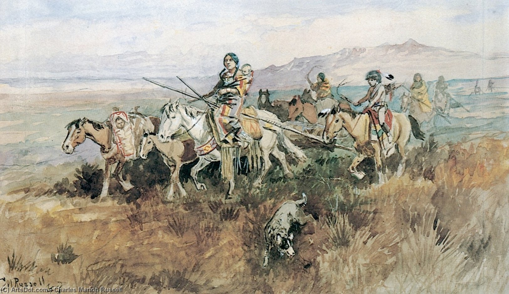 Indian Woman Moving Camp With Travois (also Known As The Twins) — Charles Marion Russell