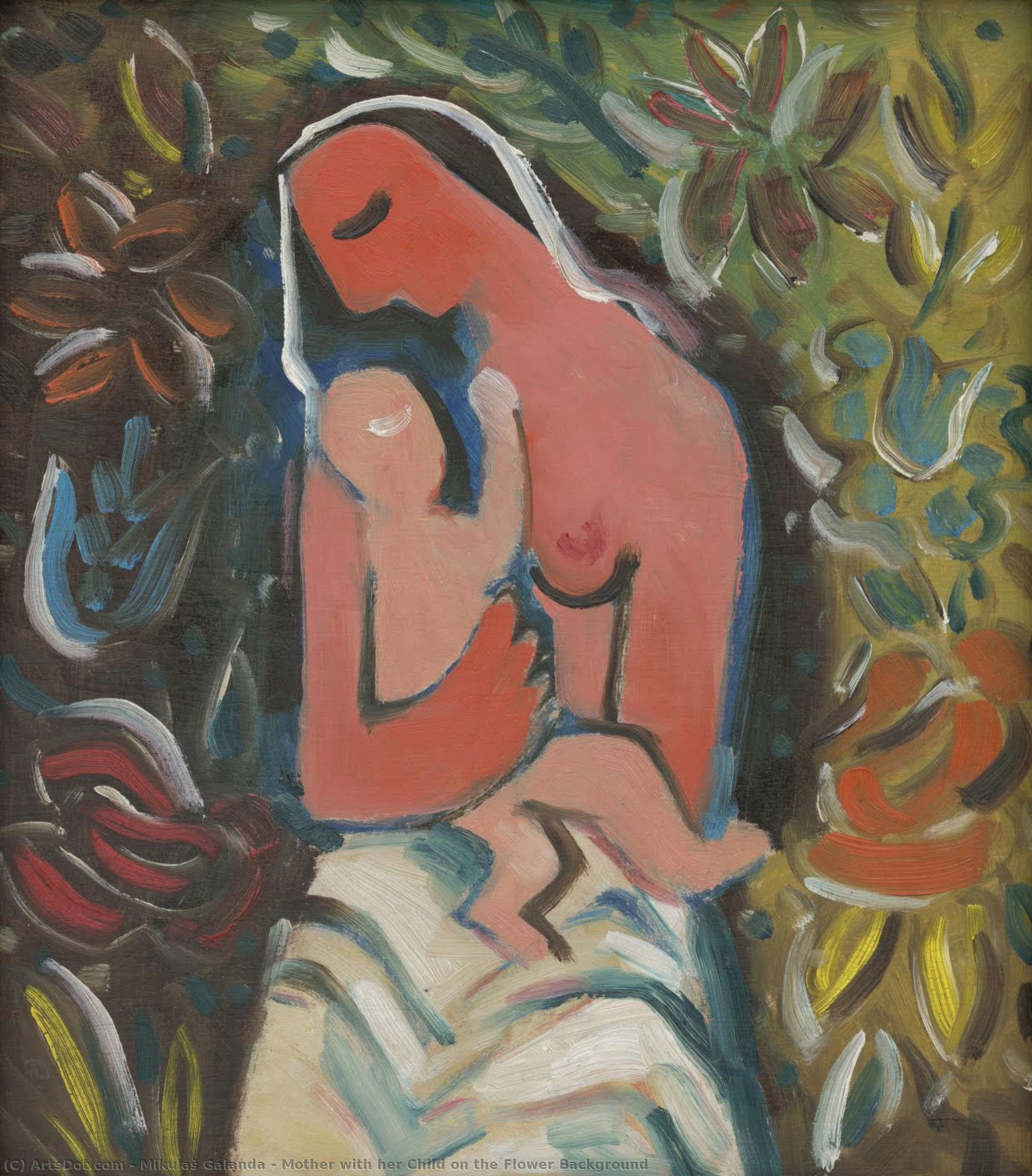 Mother With Her Child On The Flower Background — Mikulaš Galanda