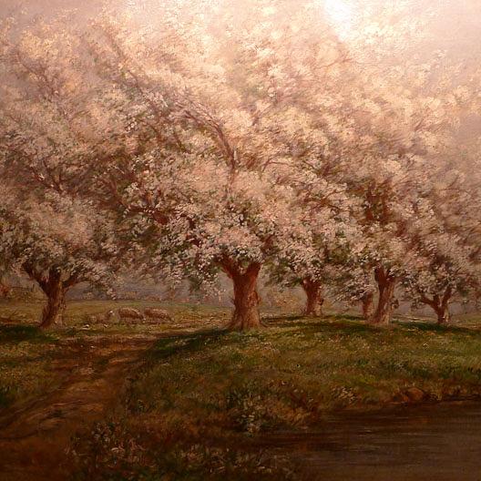 Landscape Featuring Apple Blossoms, (painting) — Verner Moore White