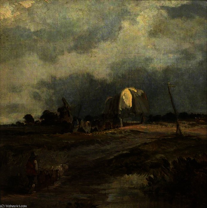Covered Wagon Crossing A Heath, With A Herdsman Driving Stock — Уильям Джеймс Мюллер