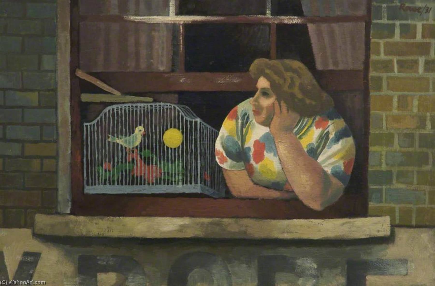 Woman With Birdcage In Window — Cliff Rowe