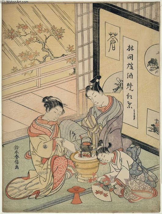 Burning Maple Leaves To Heat Sake — Suzuki Harunobu