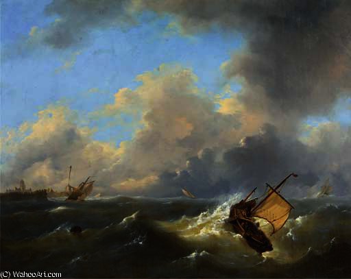 Shipping On A Choppy Sea By A Coast — Govert Van Emmerik