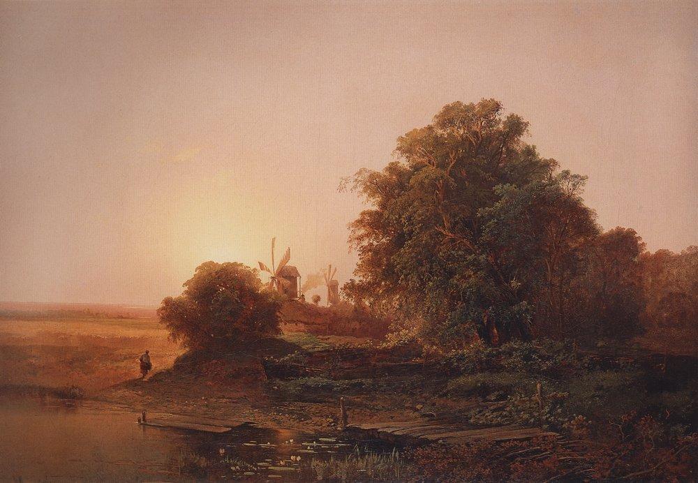 Summer Landscape With Windmills — Aleksey Savrasov