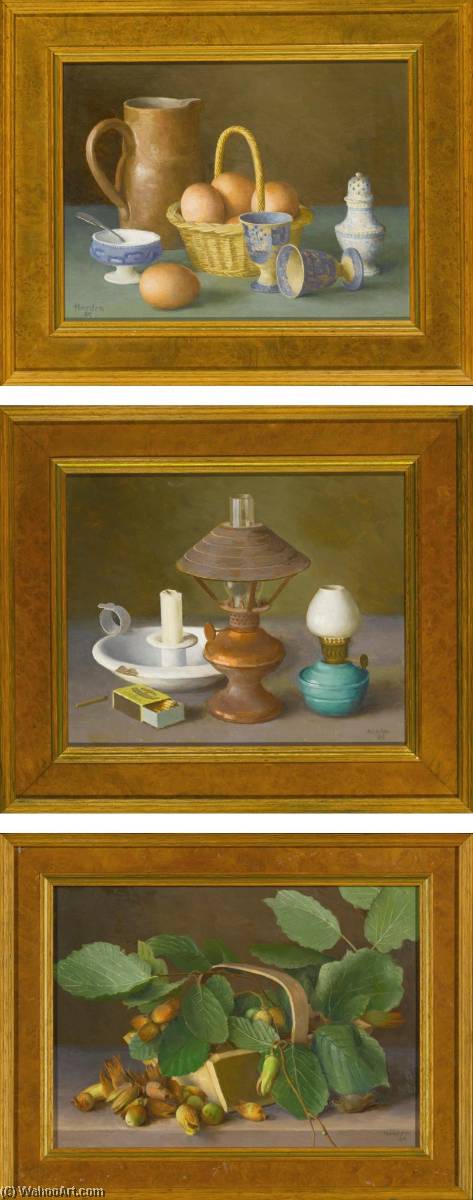 Eggs And A Jug, Two Lamps And A Candle And Cob Nutts Three Paintings — Gerald Norden