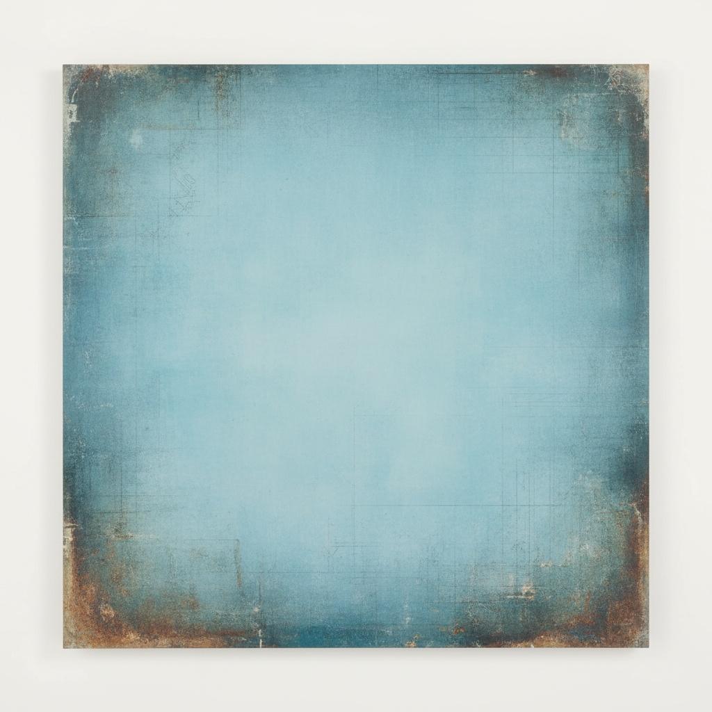 Ephemeral Blue Planes Framed By Oxidized Memory And Geometric Silence — Christian Noiret