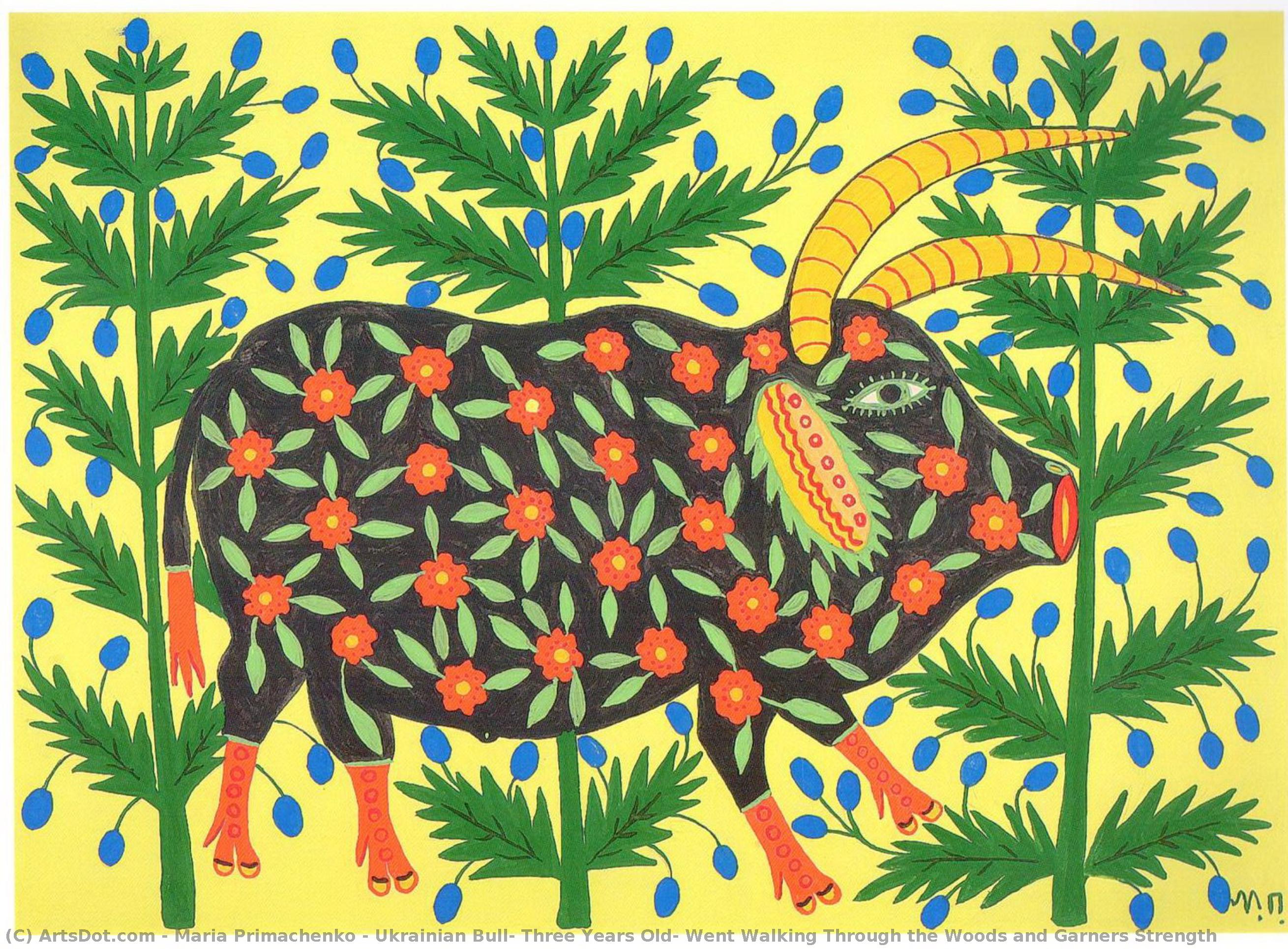 Ukrainian Bull, Three Years Old, Went Walking Through The Woods And Garners Strength — Maria Primachenko