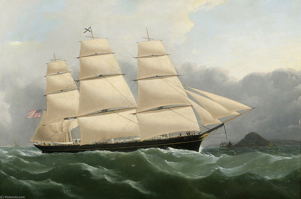 Clipper Ship Challenge Arriving Off The Coast Of England Under Full Sail — Samuel Walters