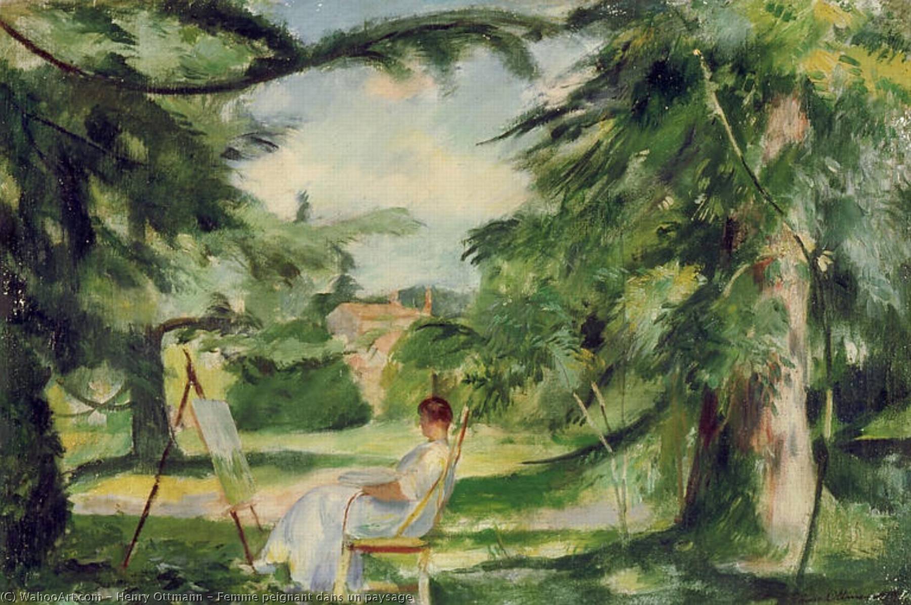 Femme Peignant Dans Un Paysage — Henri Ottmann