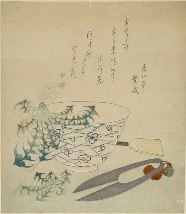 Blue-and-white Bowl With Dandelions And Shears — Katsushika Hokusai
