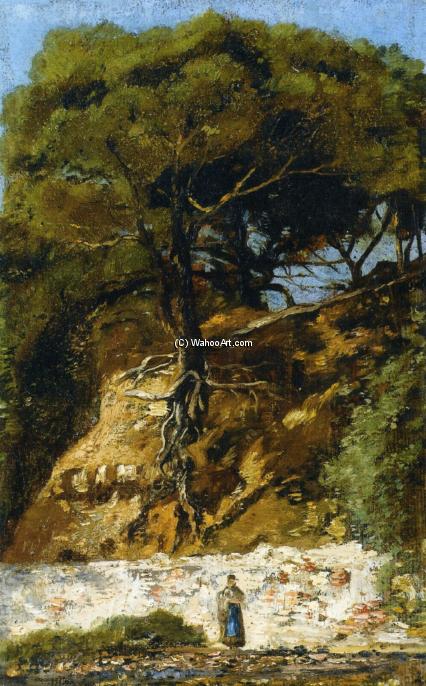 Washerwoman At The Foot Of A Large Pine Tree — Paul Camille Guigou