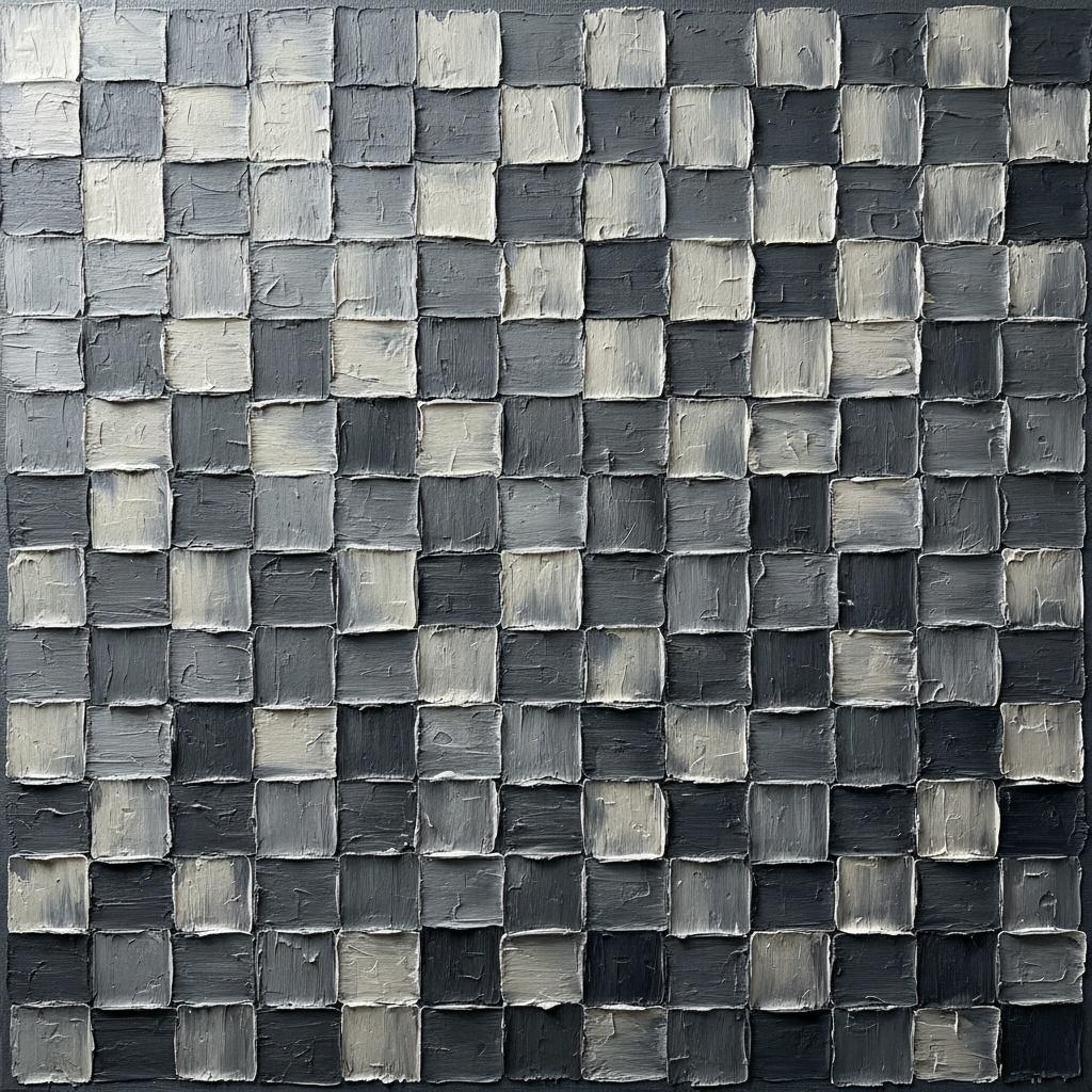 Monolithic Grayscale Tesselation: A Sculptural Study In Rhythmic Impasto And Shadowed Geometry — David Moreau