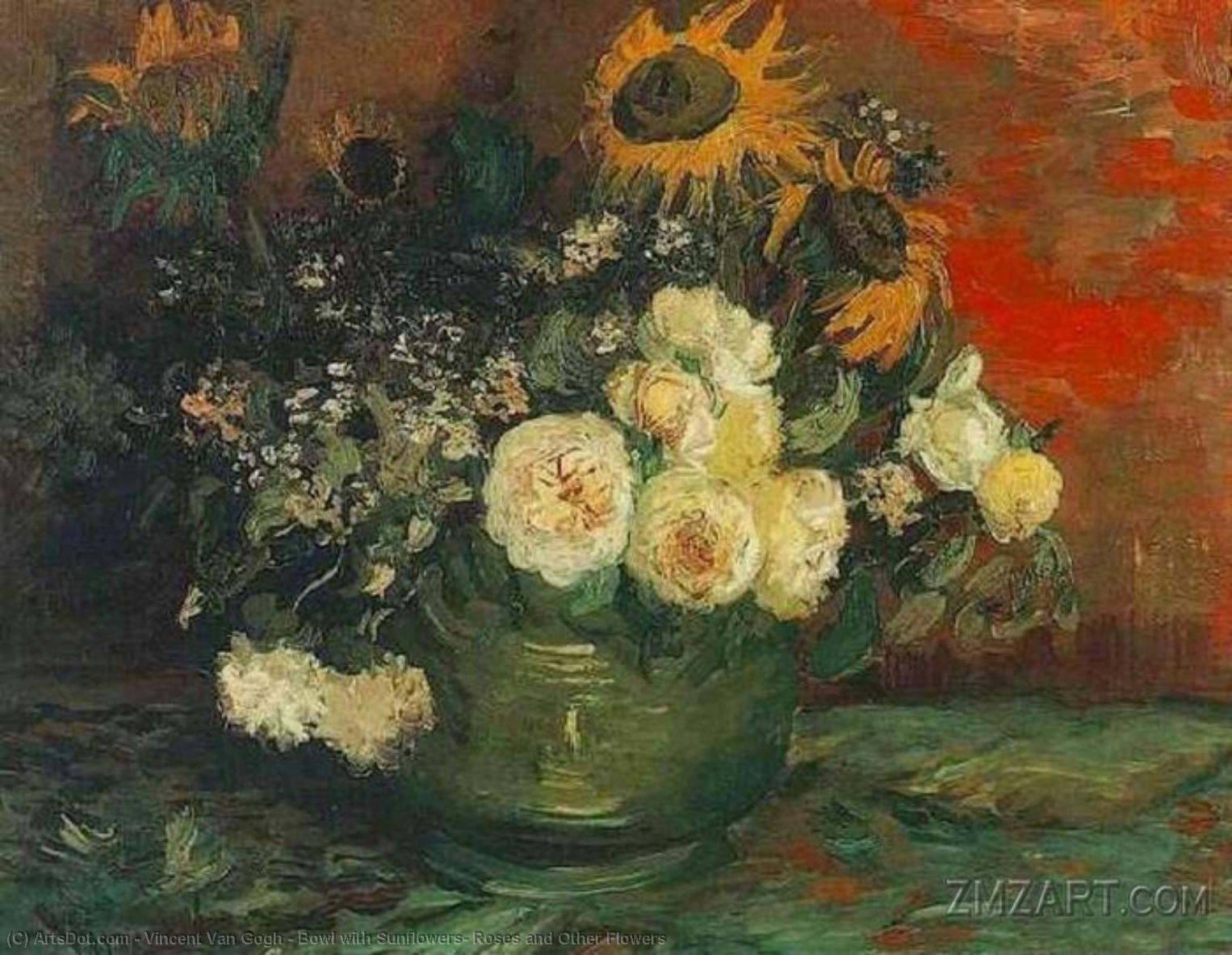Bowl With Sunflowers, Roses And Other Flowers — Vincent Willem Van Gogh
