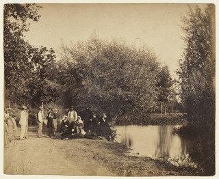 Group By The Millpond At Petit Mourmelon — Gustave Le Gray
