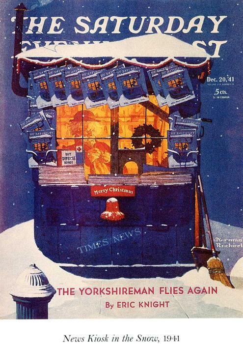 News Kiosk In The Snow — Norman Rockwell