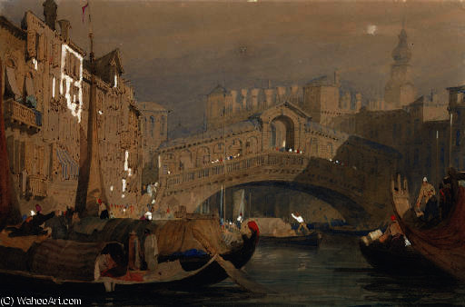 The Rialto Bridge, Venice; And View Of Basle — Samuel Prout