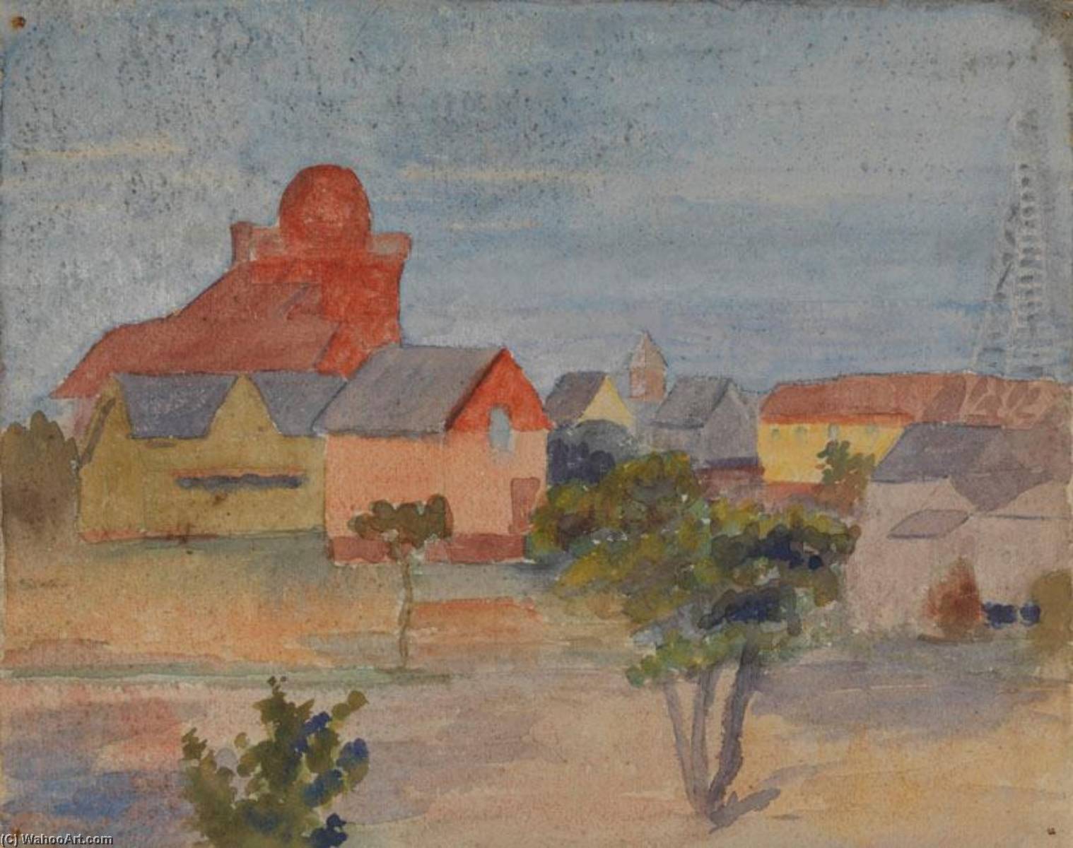 Landscape With Buildings And Windmill — Thomas P Anshutz